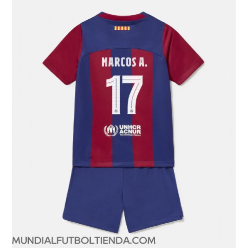 Camiseta Barcelona Marcos Alonso #17 Primera Equipación Replica 2023-24 para niños mangas cortas (+ Pantalones cortos)